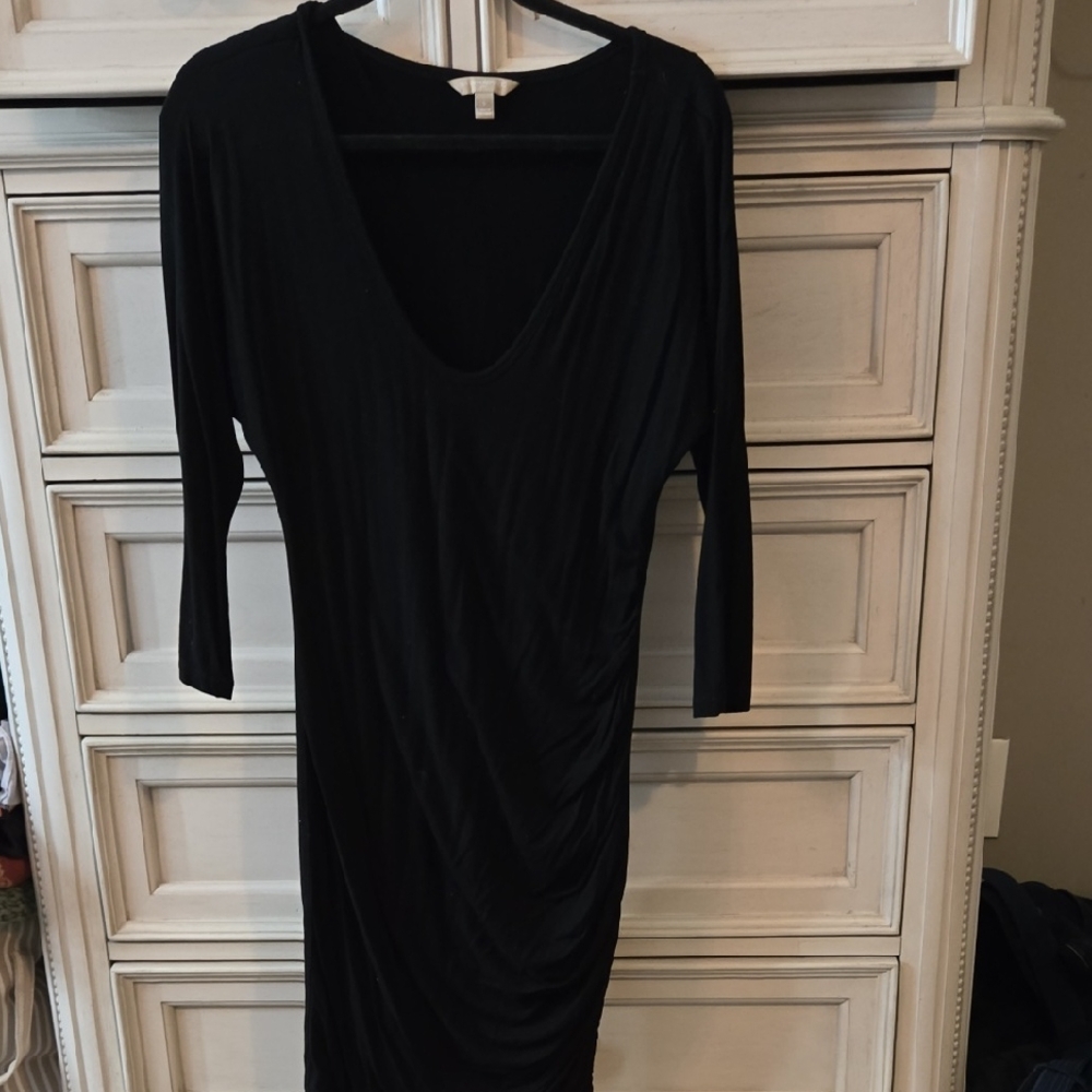 Banana Republic Black Bodycon Midi Dress V-Neck 3/4 Sleeve